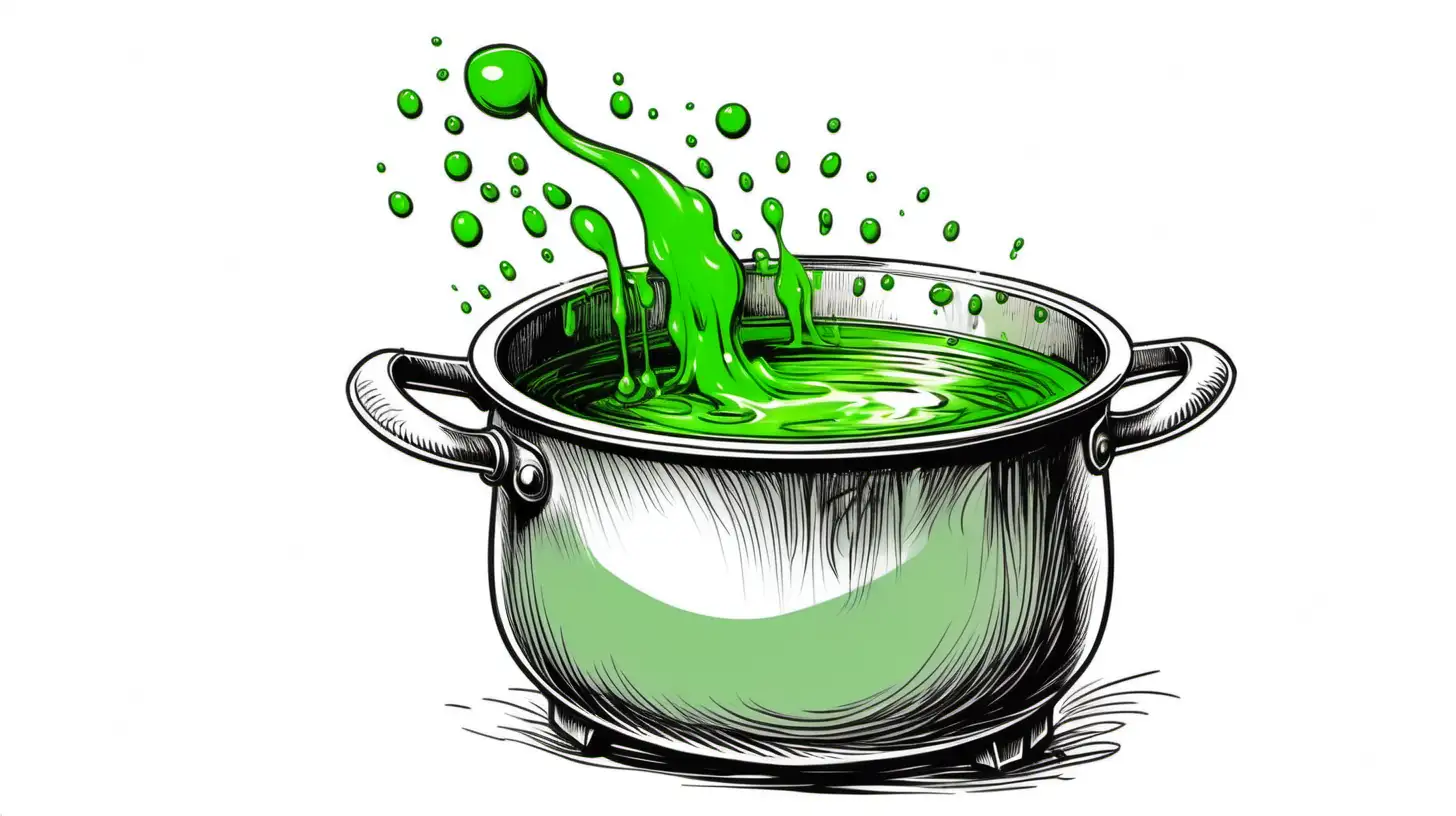 Boiling Pot of Green Liquid Sketch Illustration