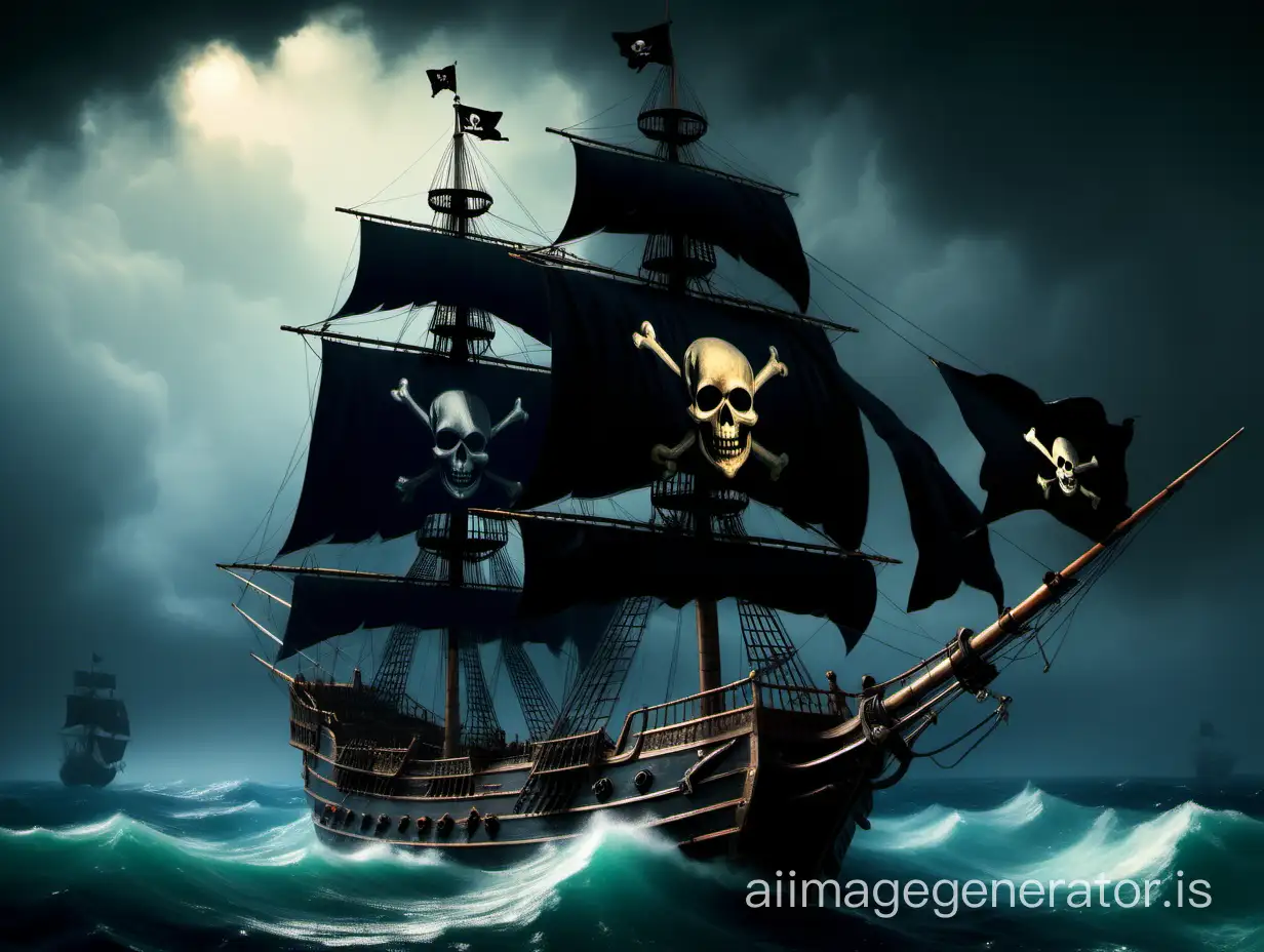 High-Detail-Oil-Painting-of-a-Pirate-Ship-with-Black-Flag