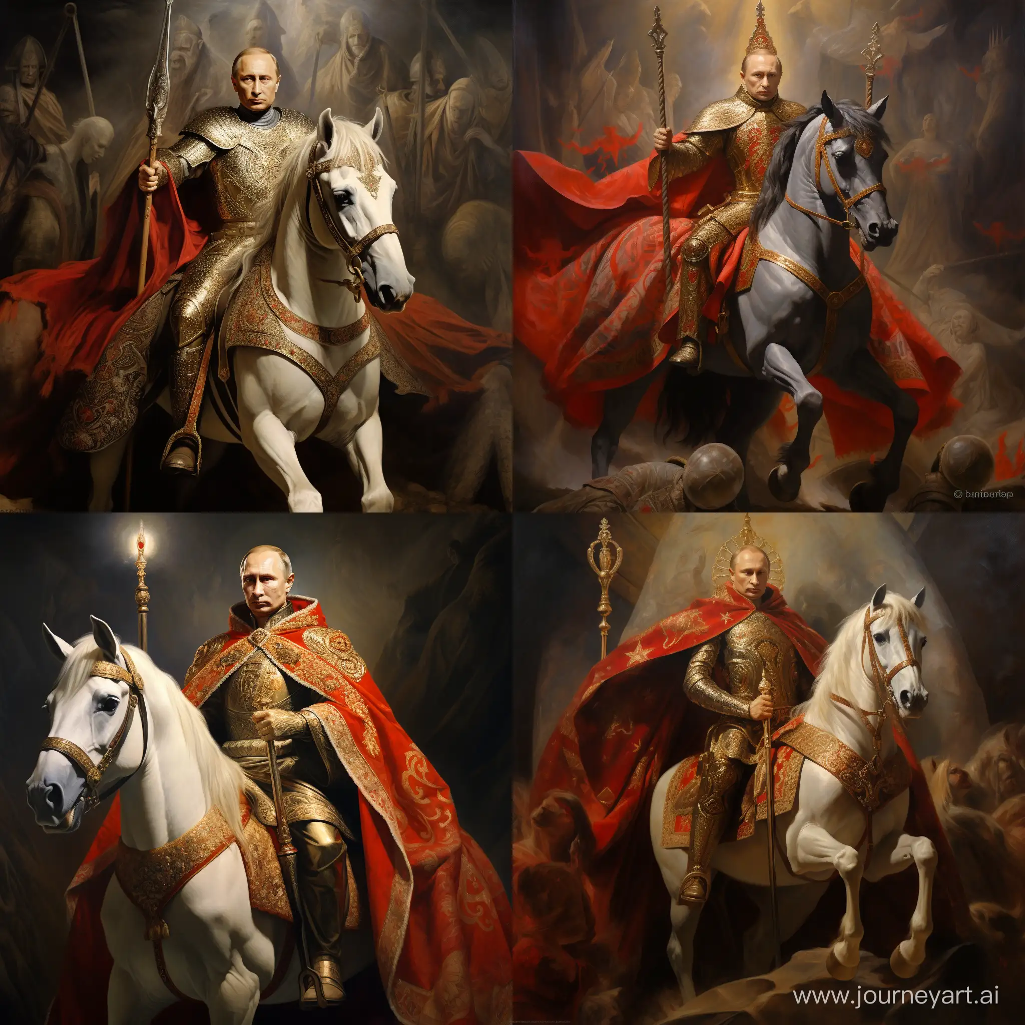 Vladimir-Putin-on-Crusader-Horse-Wearing-Kings-Robes-and-Crown