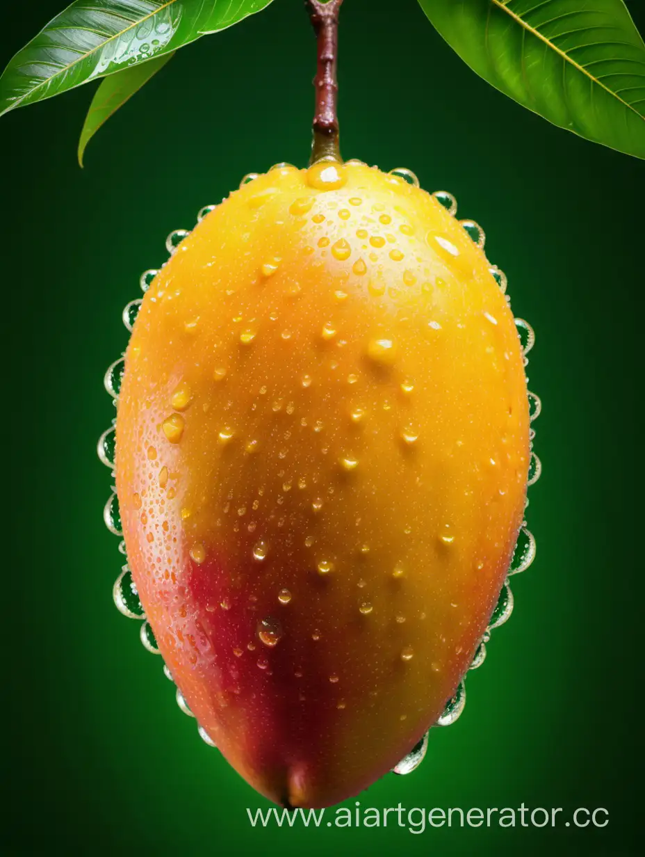 Vibrant-African-Mango-with-Refreshing-Water-Drops-on-Green-Background