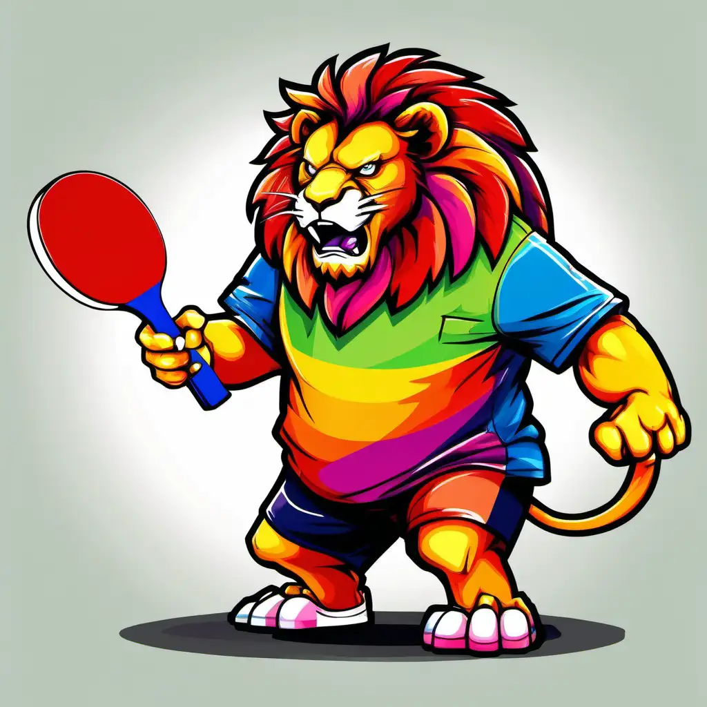Vibrant Lion Playing Table Tennis with Palette