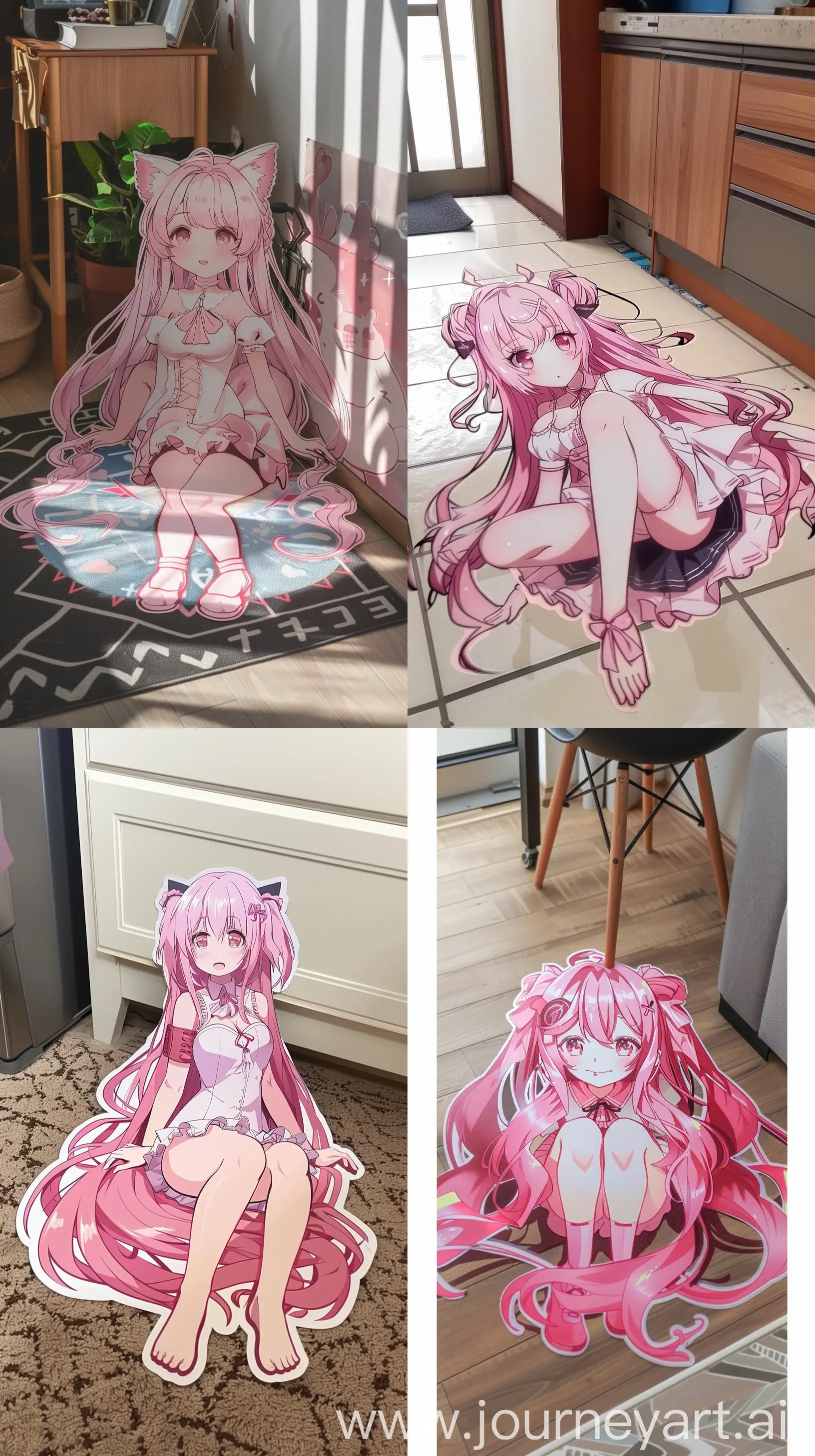 Colorful-Anime-Girl-Sticker-Collection-on-Pink-Flooring