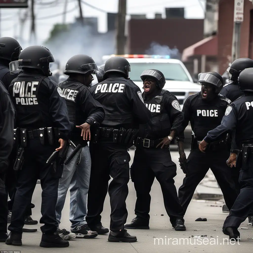 In a gritty urban setting, the confrontation between the gangs escalated rapidly. Desperate shouts and the screech of tires filled the air as the approaching police presence added another layer of urgency to the already volatile situation