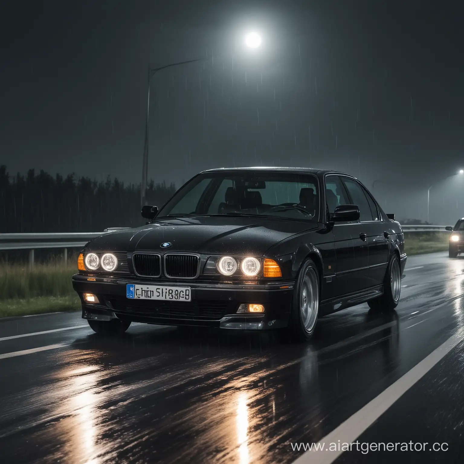 BMW-E38-Speeding-Under-Moonlight-in-Heavy-Rain