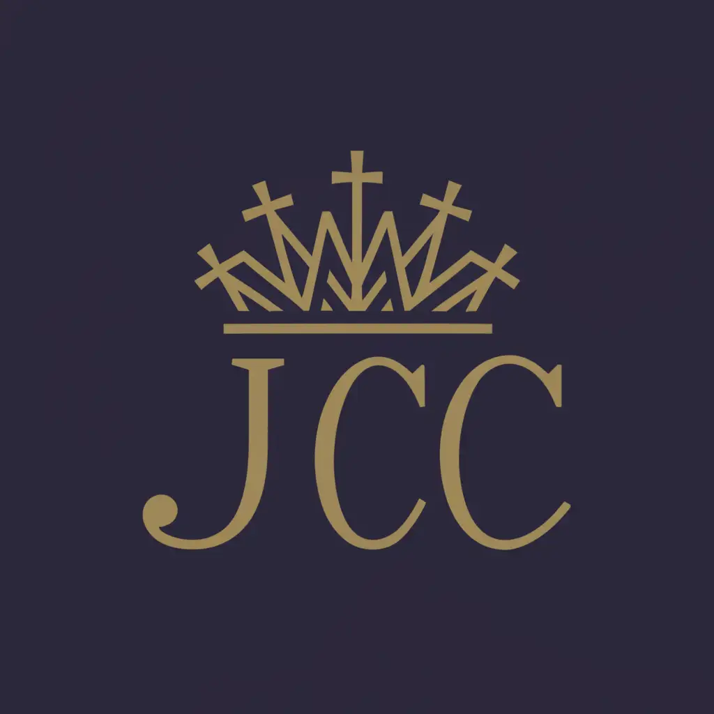 a logo design,with the text 'JC', main symbol:crown with 7 spikes with a small cross at the top of the crown,Complex,be used in Religious industry,clear background