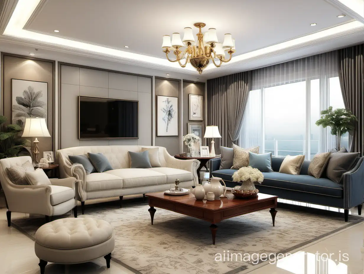 American-style spacious and exquisite living room, including creative household items