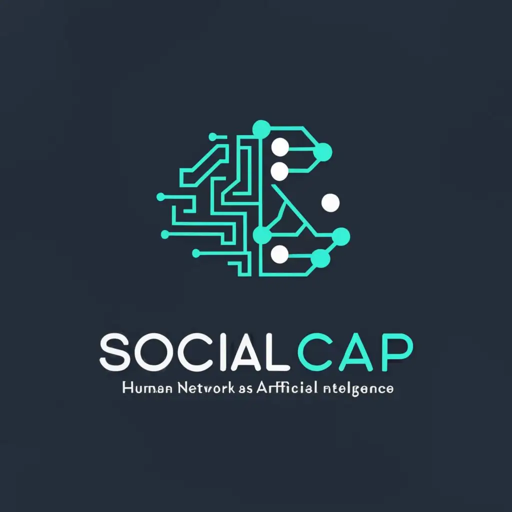 a logo design,with the text "SocialCap", main symbol:Depict the harmony and synergistic effect of the interaction of human neural networks and artificial intelligence in making decisions about human interaction with society.,Minimalistic,be used in Technology industry,clear background