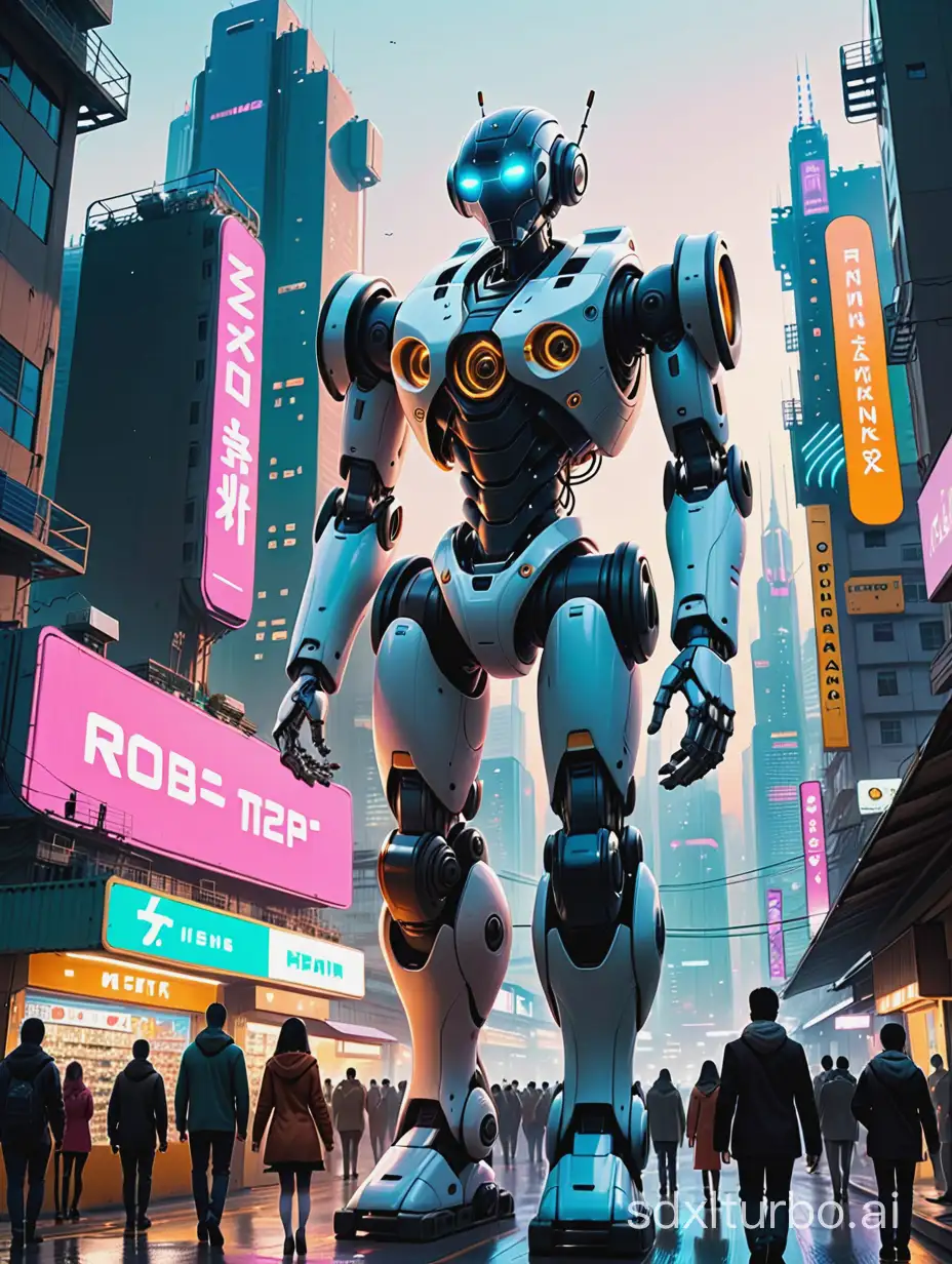 Futuristic-Cyberpunk-Cityscape-with-Coexisting-Humans-and-Robots