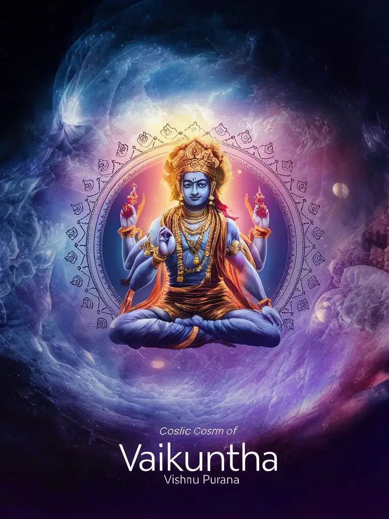 Lord Vishnu Cosmic Form with Divine Symbols | AI Image Generator