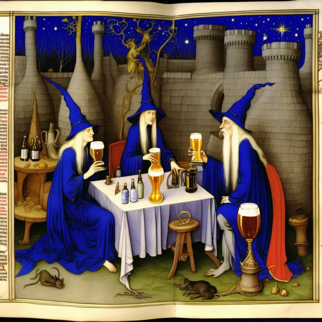 limbourg brothers painting depicting witches and wizards drinking beer