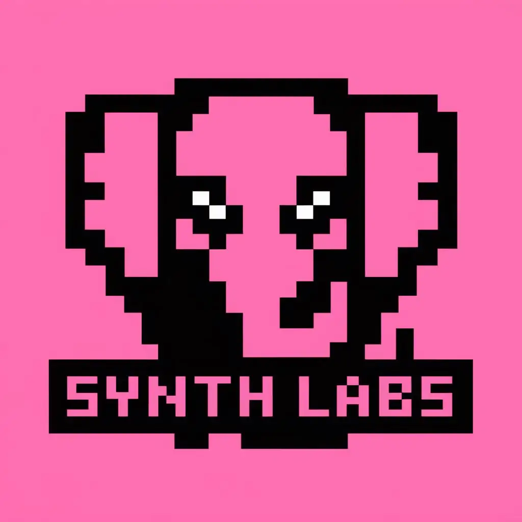 LOGO-Design-For-Synth-Labs-Pixelated-Pink-Elephant-Head-with-90s-Vibe-and-Video-Game-Theme