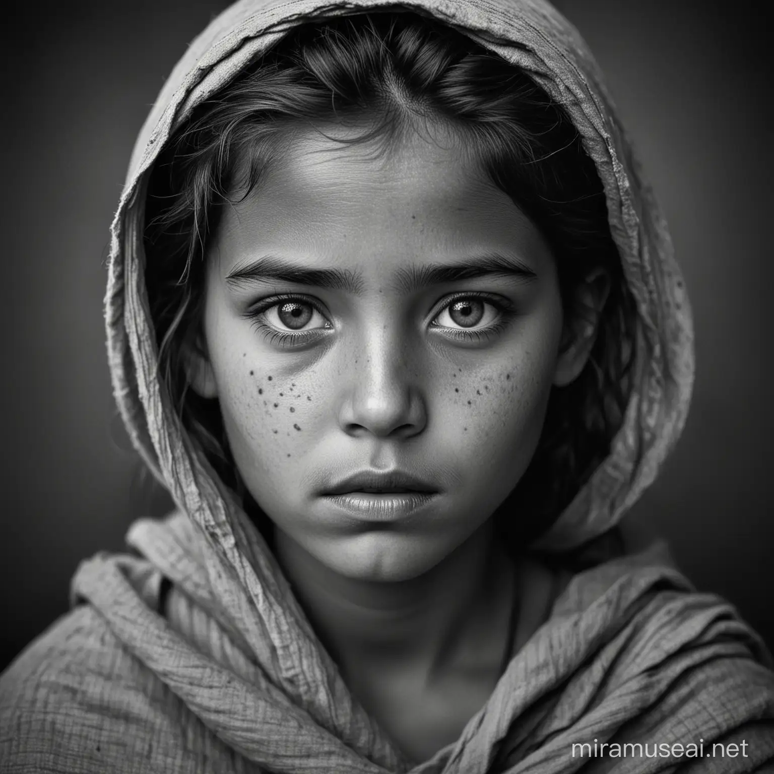 Impoverished Girls Compelling Portrait in Classic Black and White