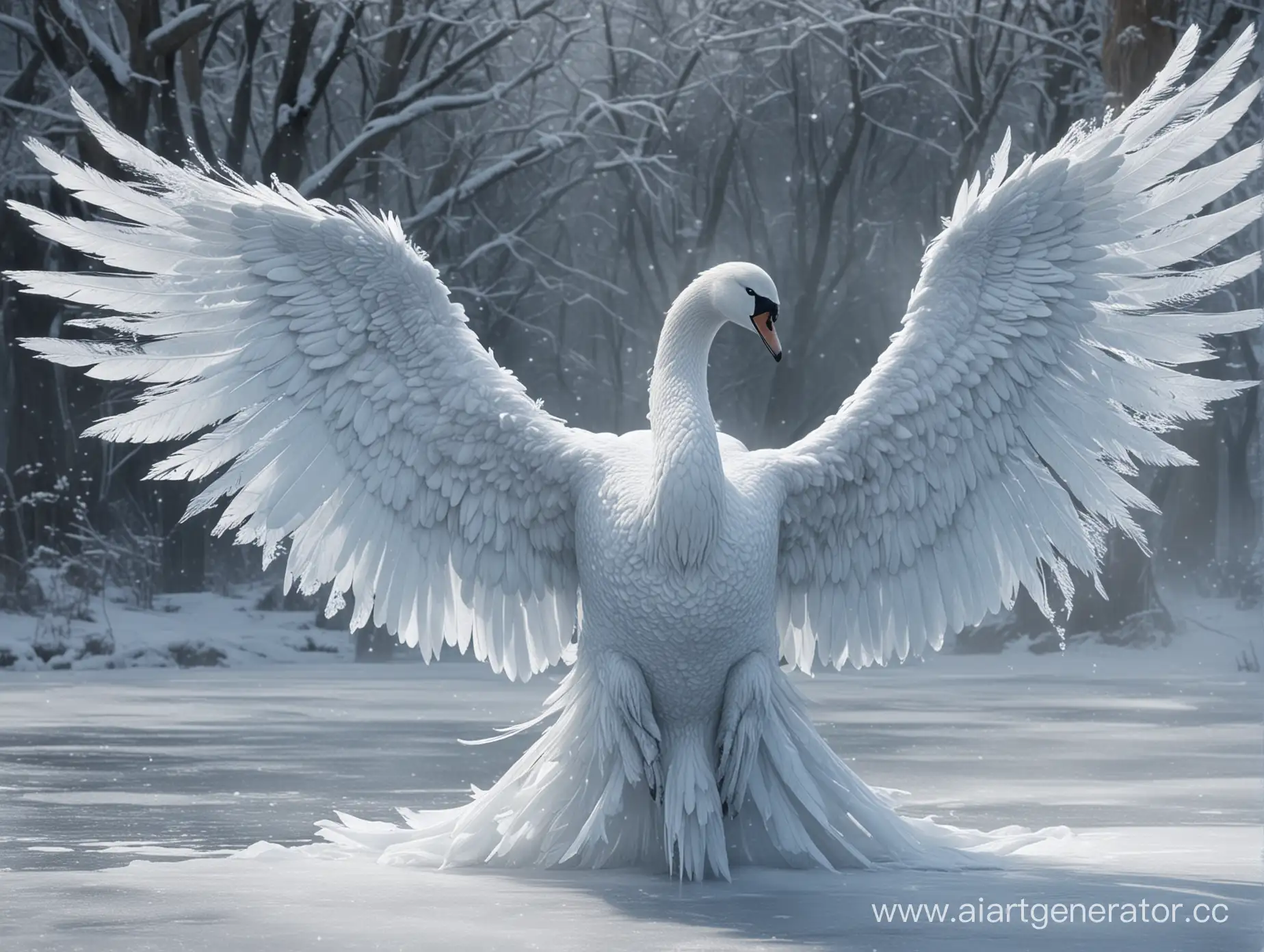 ice elemental spirit of swan with raiced wings