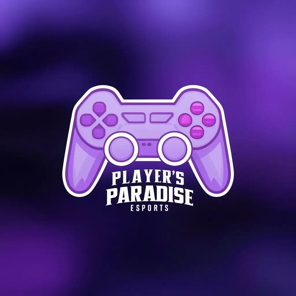 logo, """
purple video game controller
""", with the text "Player's Paradise eSports", typography, be used in Entertainment industry