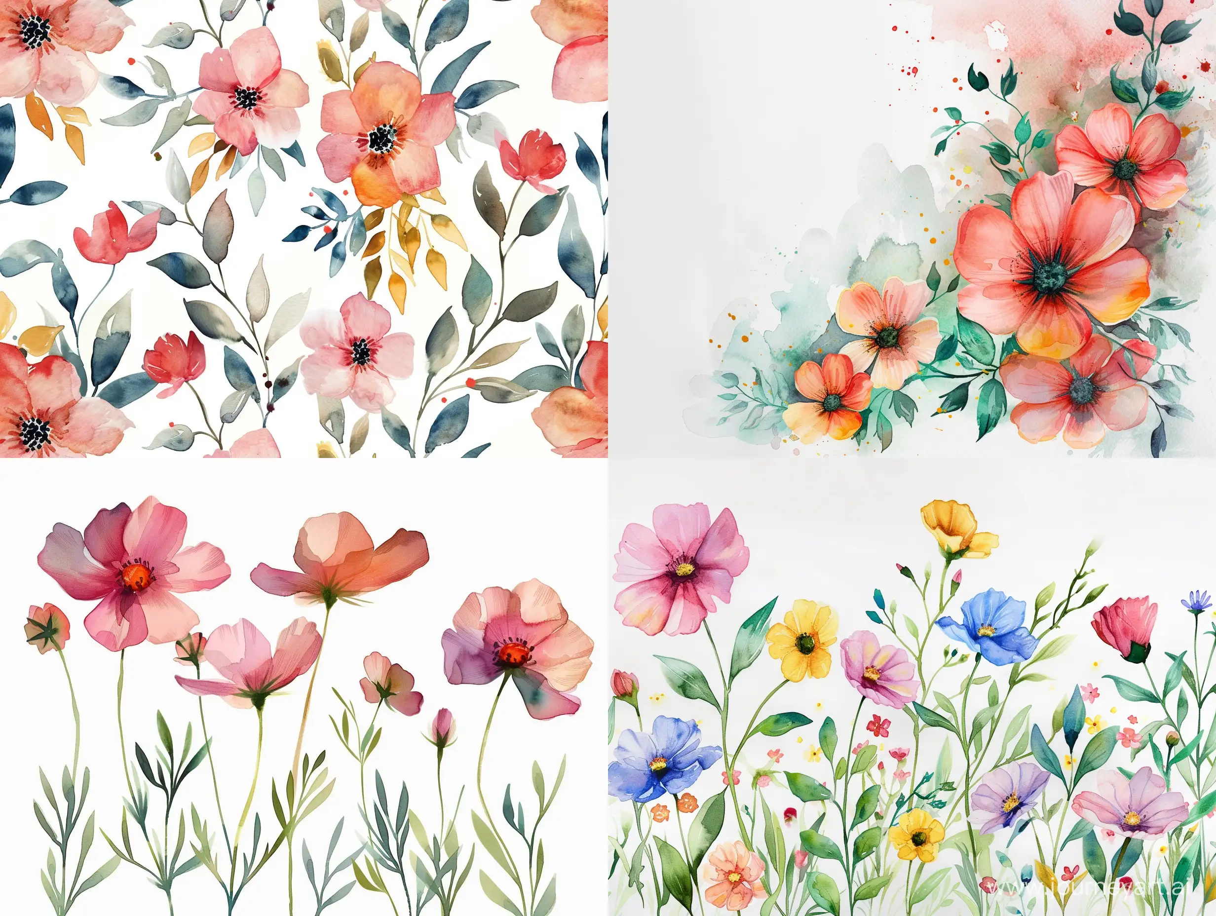 Vibrant-Watercolor-Flowers-on-Clean-White-Background