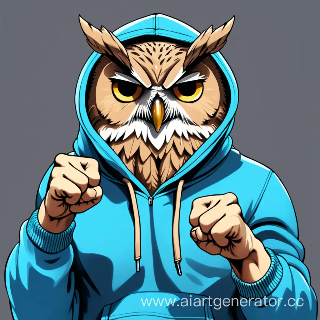 Angry-Owl-in-Blue-Hoodie-Clenching-Fist