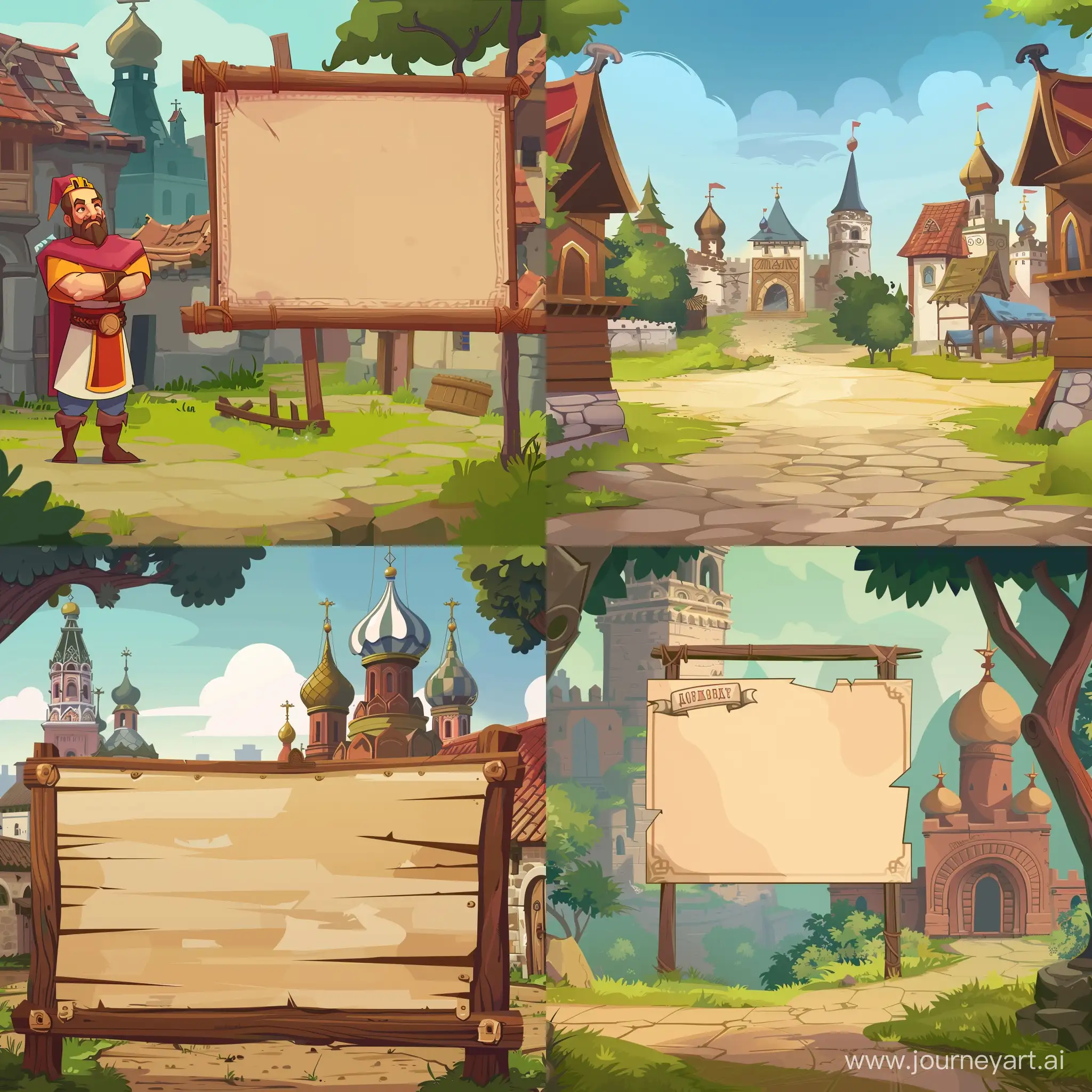 Empty-Dialog-Panel-Interface-for-an-Ancient-RussiaThemed-Game-in-Cartoon-Style
