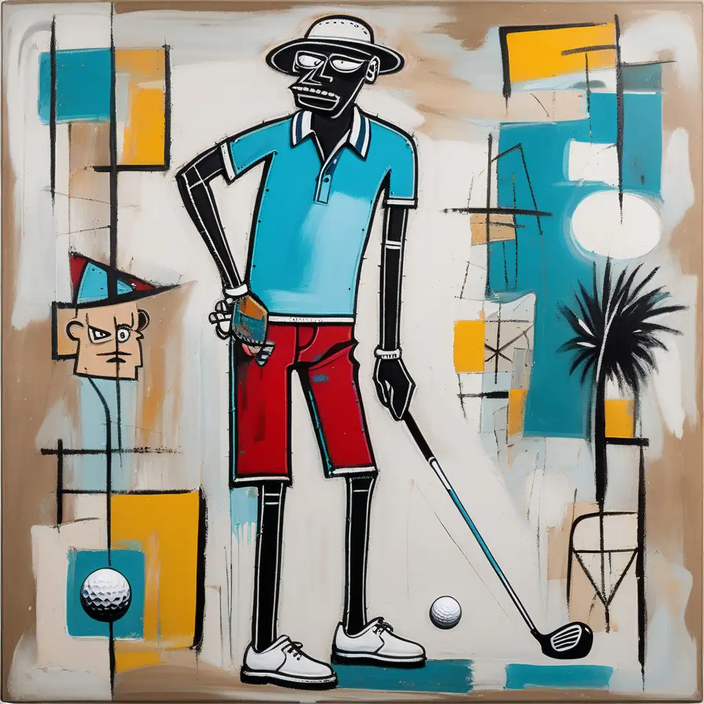 Abstract Golf Player Art Modern Fusion of Basquiat and Picasso Styles