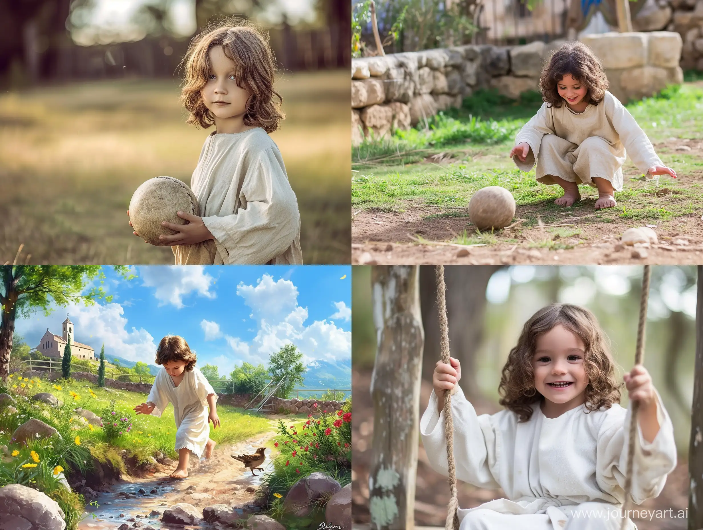 Jesus as a kid playing outdoor