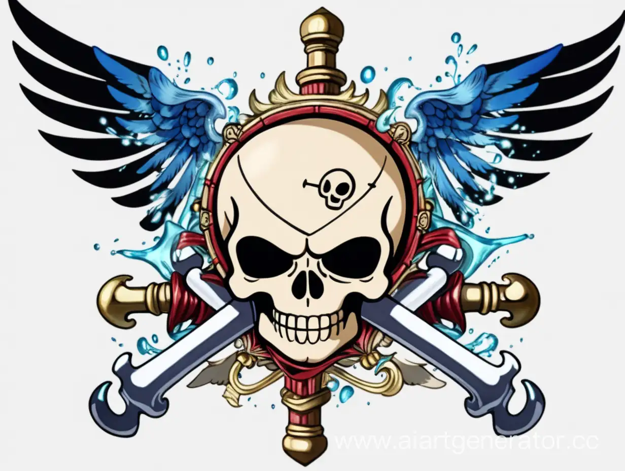 pirate flag, Skull with Wings, spirit of freedom, painted wings, anime One Piece style, hd, masterpiece, clear skull, anime, 