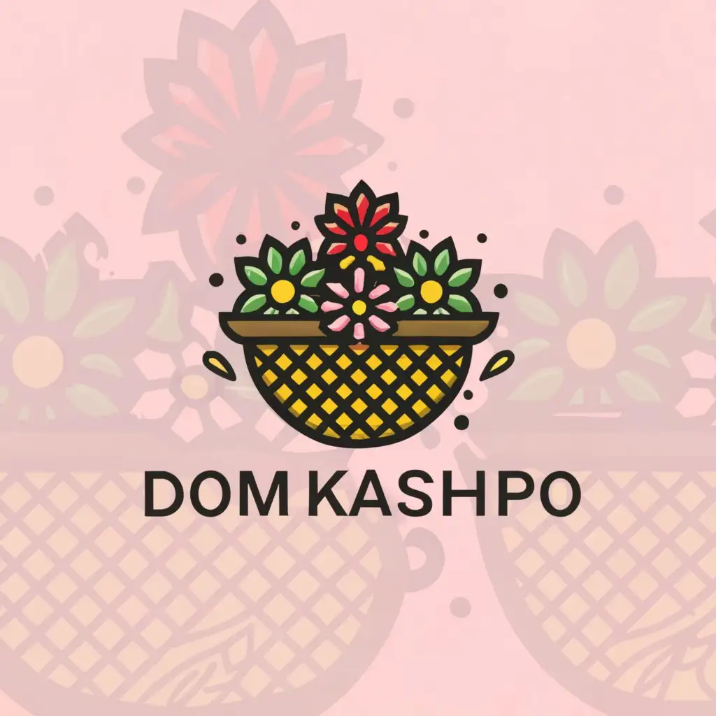 LOGO-Design-For-Dom-Kashpo-Elegant-Rattan-Flower-Basket-Emblem-on-Clear-Background