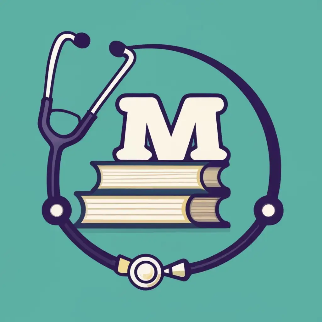 logo, SIGN OF MEDICAL FIELD ENCIRCLED BY STETHOSCOPE AND BOOKS, with the text "M.SC'S", typography, be used in Medical Dental industry