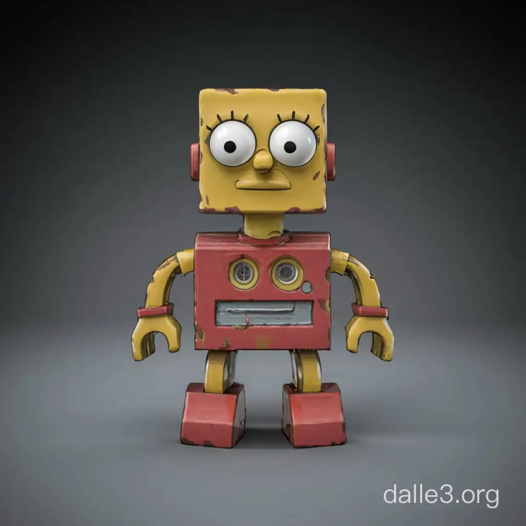 Square red robot in the style of a simpsons cartoon