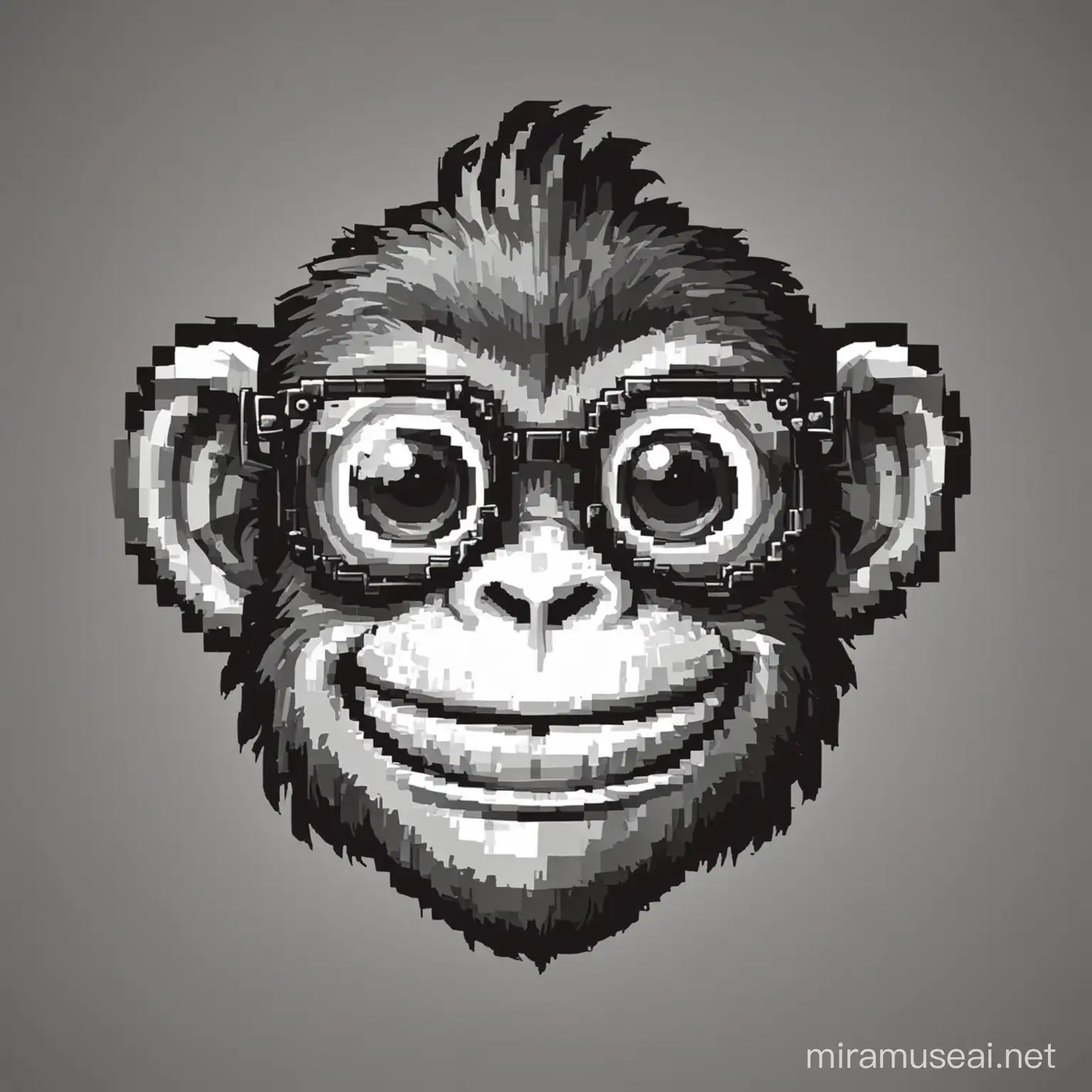 Cheerful Monkey with HornRimmed Glasses Retro Cartoon Pixel Art