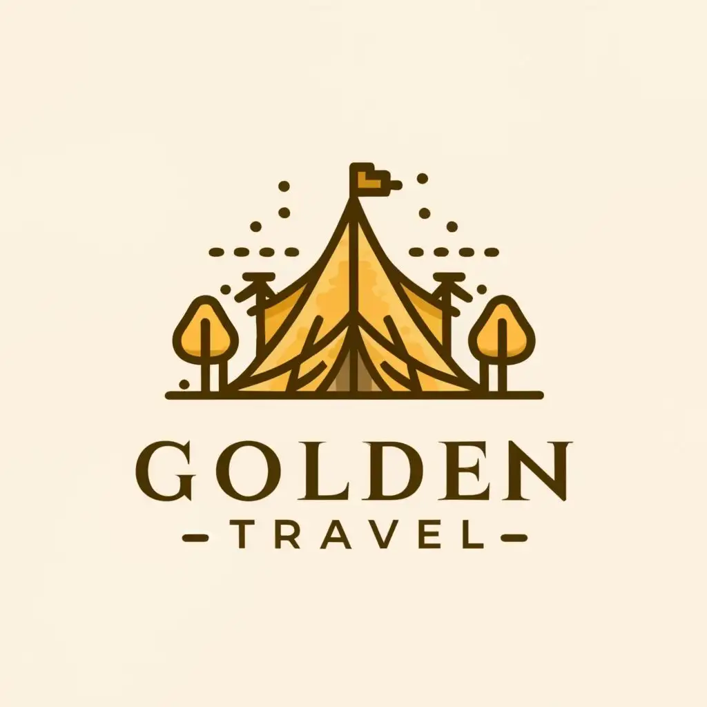 a logo design,with the text "Golden Travel", main symbol:GOLDEN TENT LOGO,Moderate,be used in Travel industry,clear background