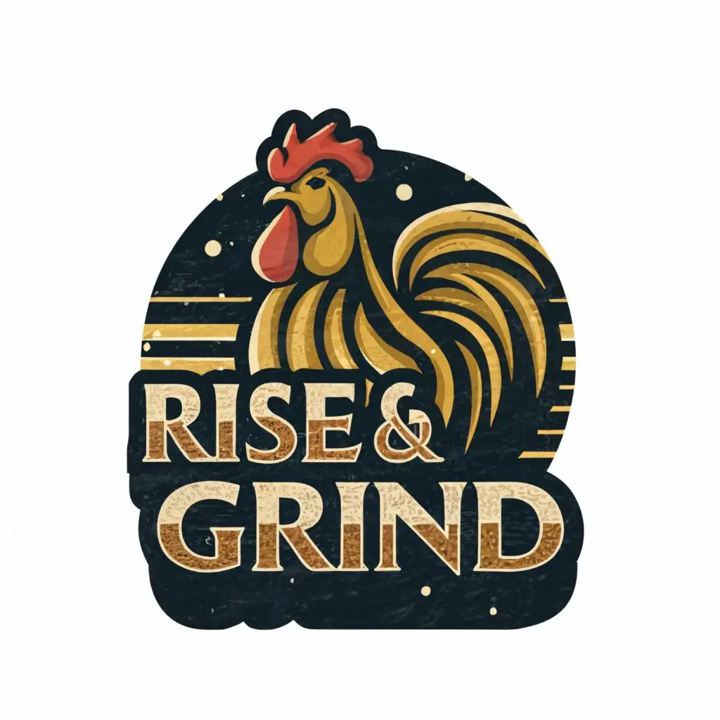 a logo design,with the text "Rise & Grind", main symbol:Rooster in coffee, sunrise, coffee cup, rooster,Moderate,be used in Restaurant industry,clear background