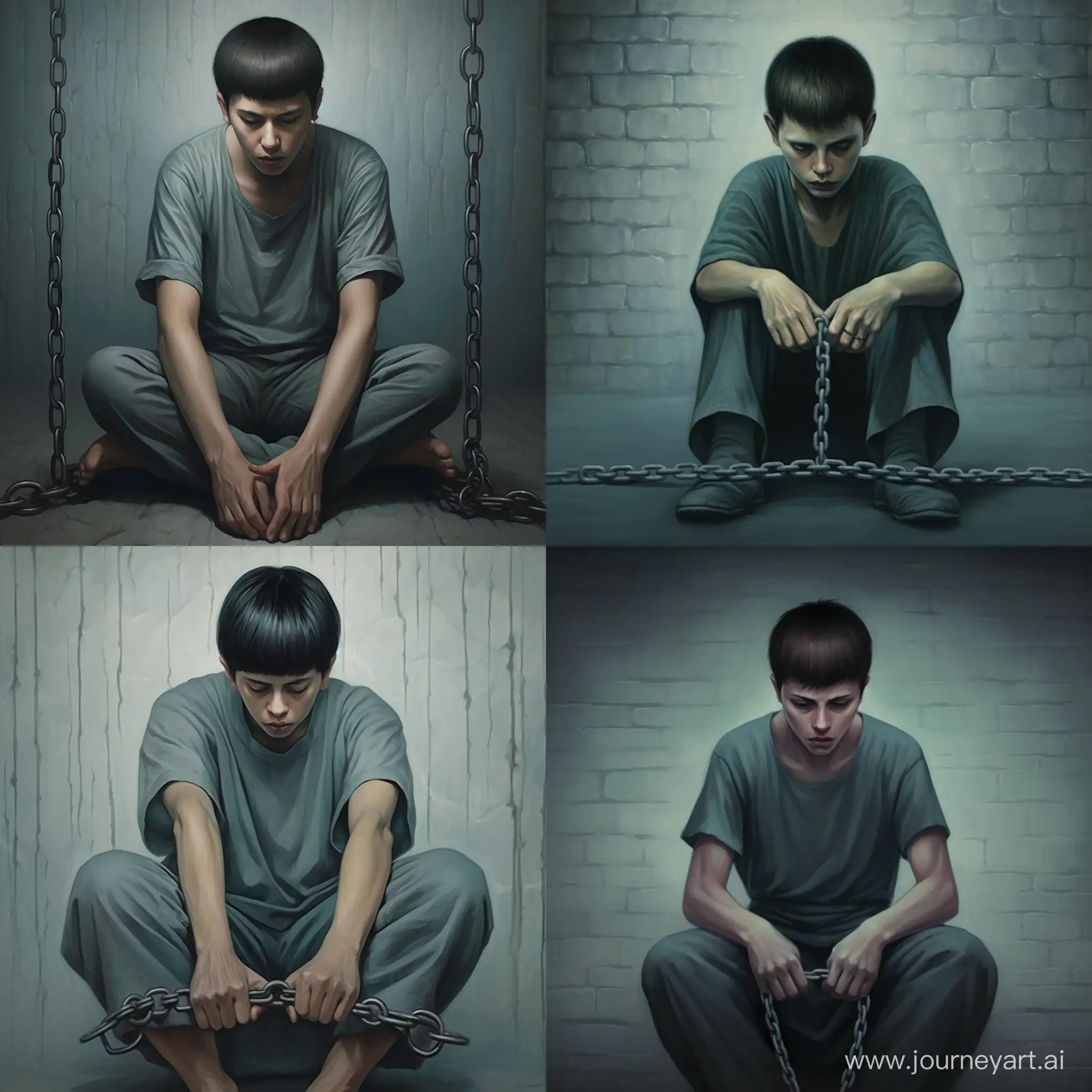 Ancient-Chinese-Torture-Scene-Handcuffed-Young-Man-in-Distress