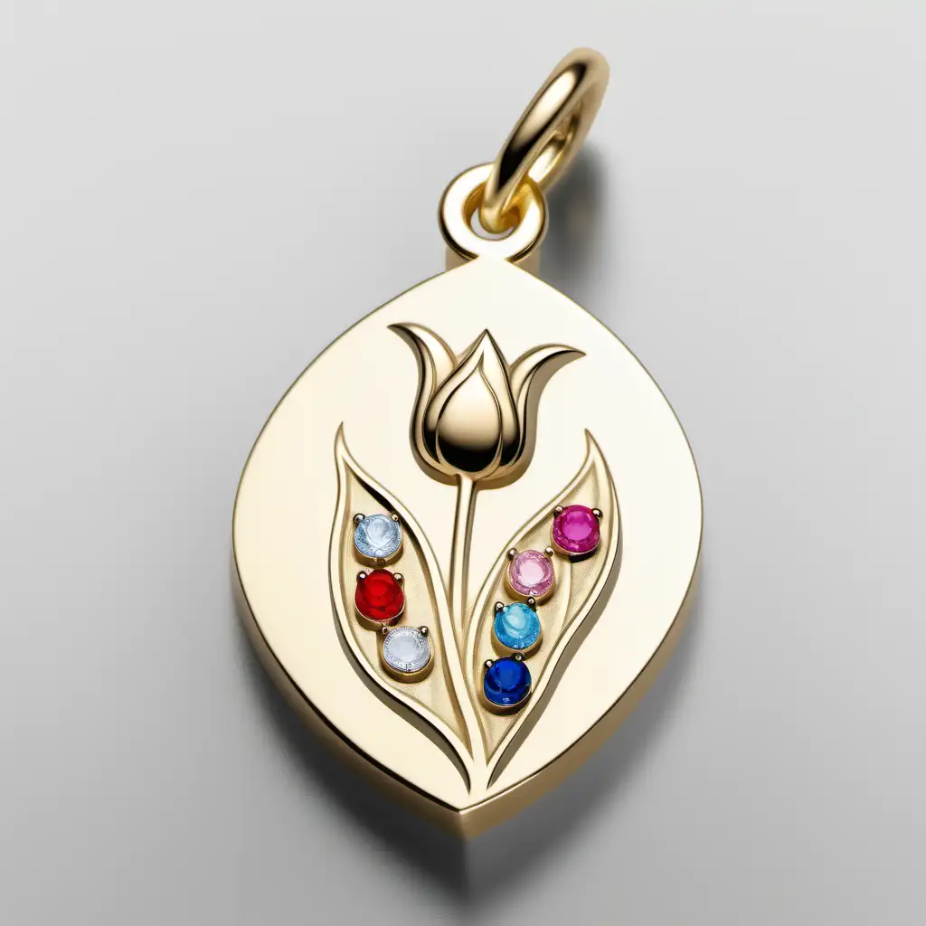 gold tulip charm engraved with stones

