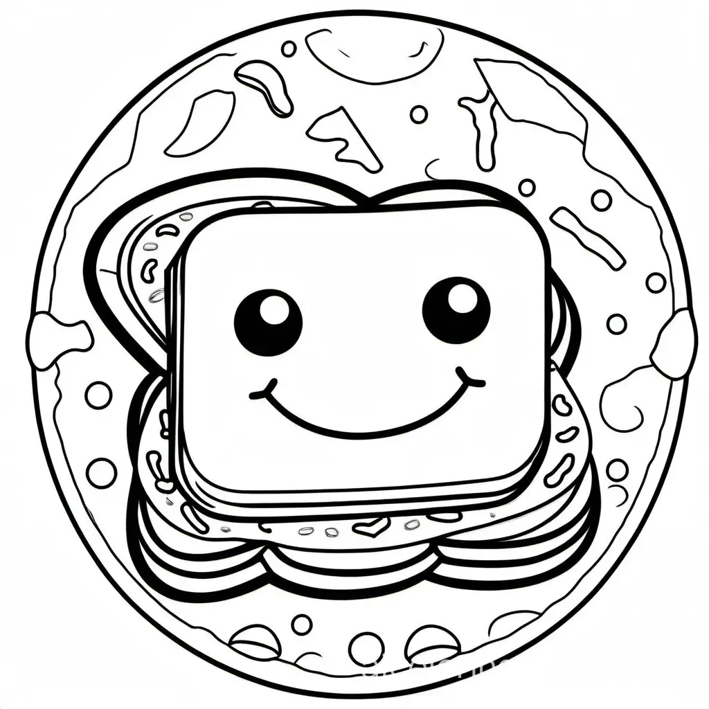 Smiling Sandwich - What's your favorite filling?, Coloring Page, black and white, line art, white background, Simplicity, Ample White Space. The background of the coloring page is plain white to make it easy for young children to color within the lines. The outlines of all the subjects are easy to distinguish, making it simple for kids to color without too much difficulty