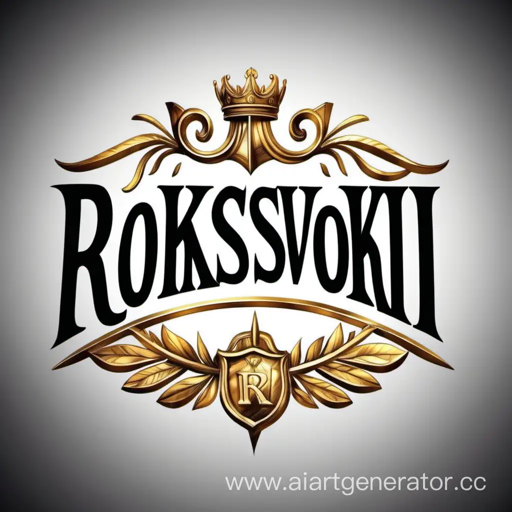 Нарисуй логотип бренда "Rokossovskii", на черном фоне, золотые буквы,