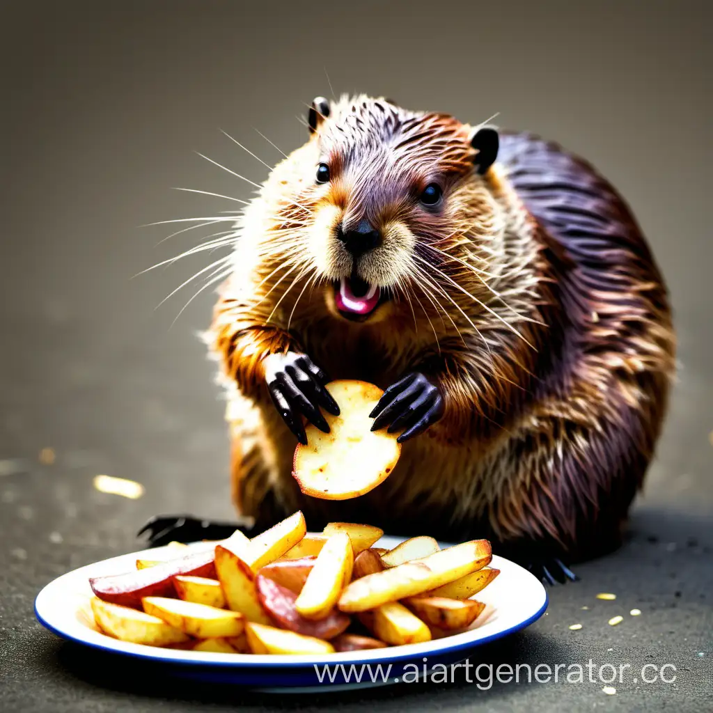 Hungry-Beaver-Enjoying-Delicious-Fried-Potatoes