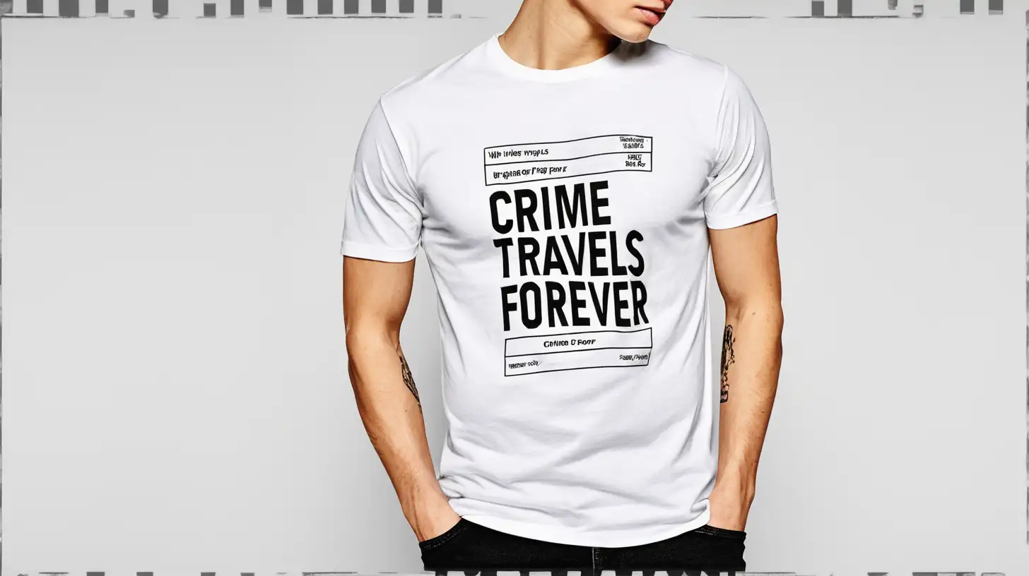 t-shirt with slogan "Crime Travels Forever"
