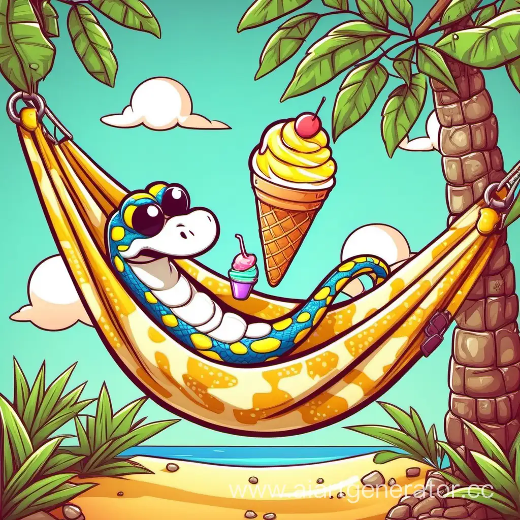 Relaxing-Cartoon-Python-Enjoying-Ice-Cream-in-a-Hammock