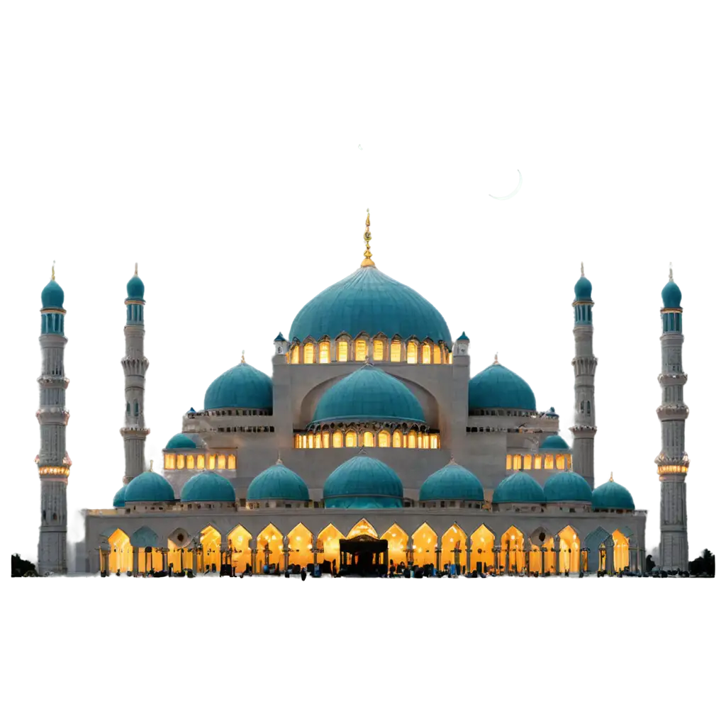 a half moon behind the beautiful masjid
