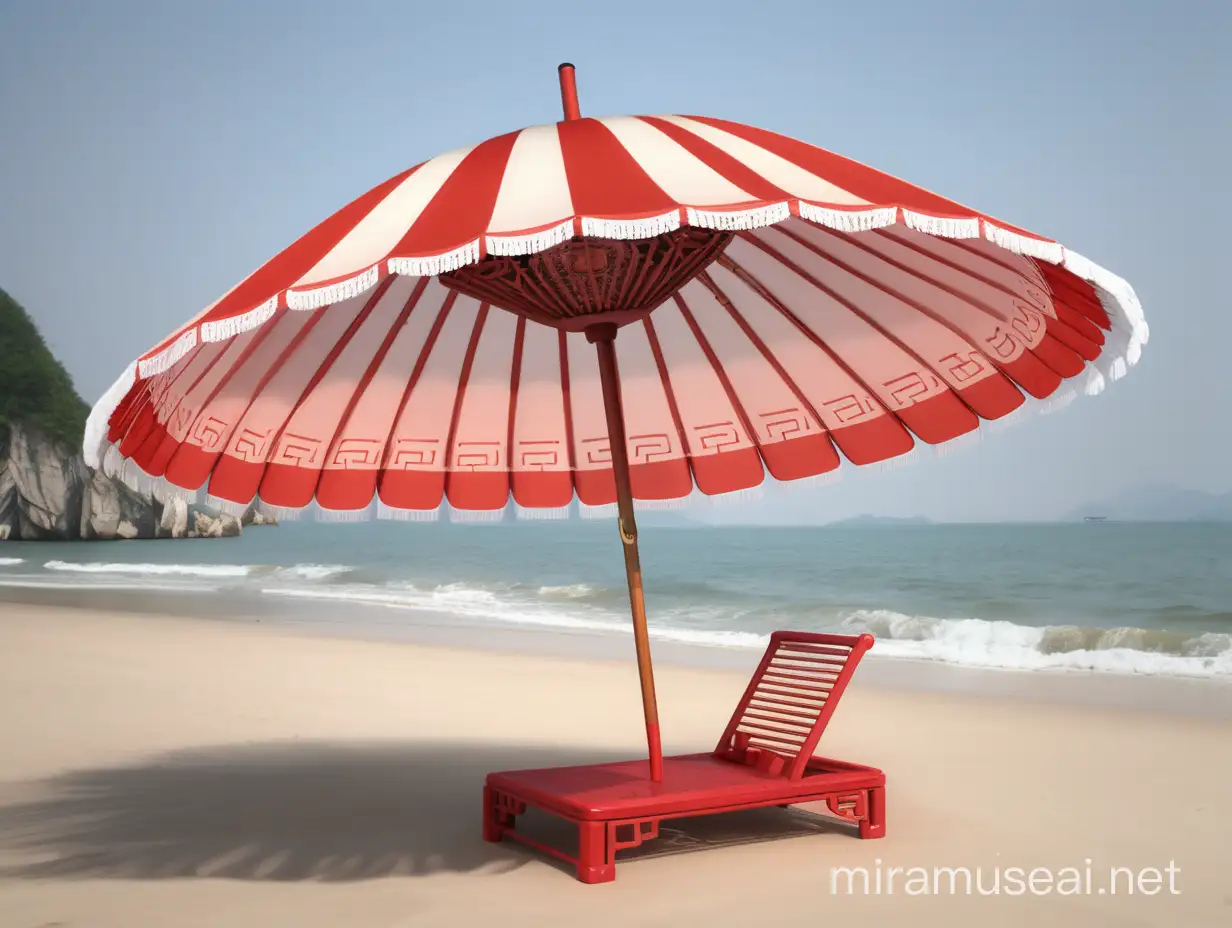 Sunset Beach Umbrella with Traditional Chinese Motifs