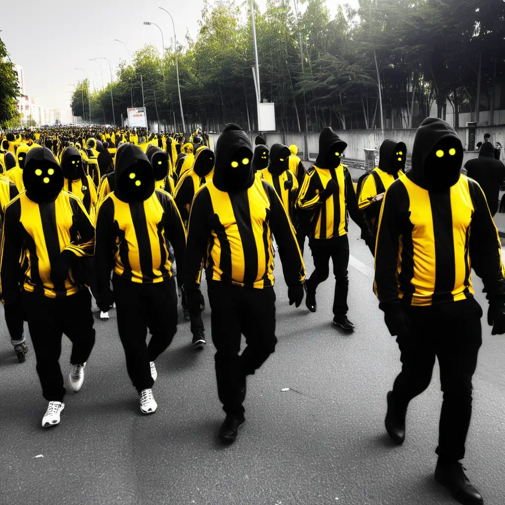Black and Yellow Football Ultras Walking to the Stadium