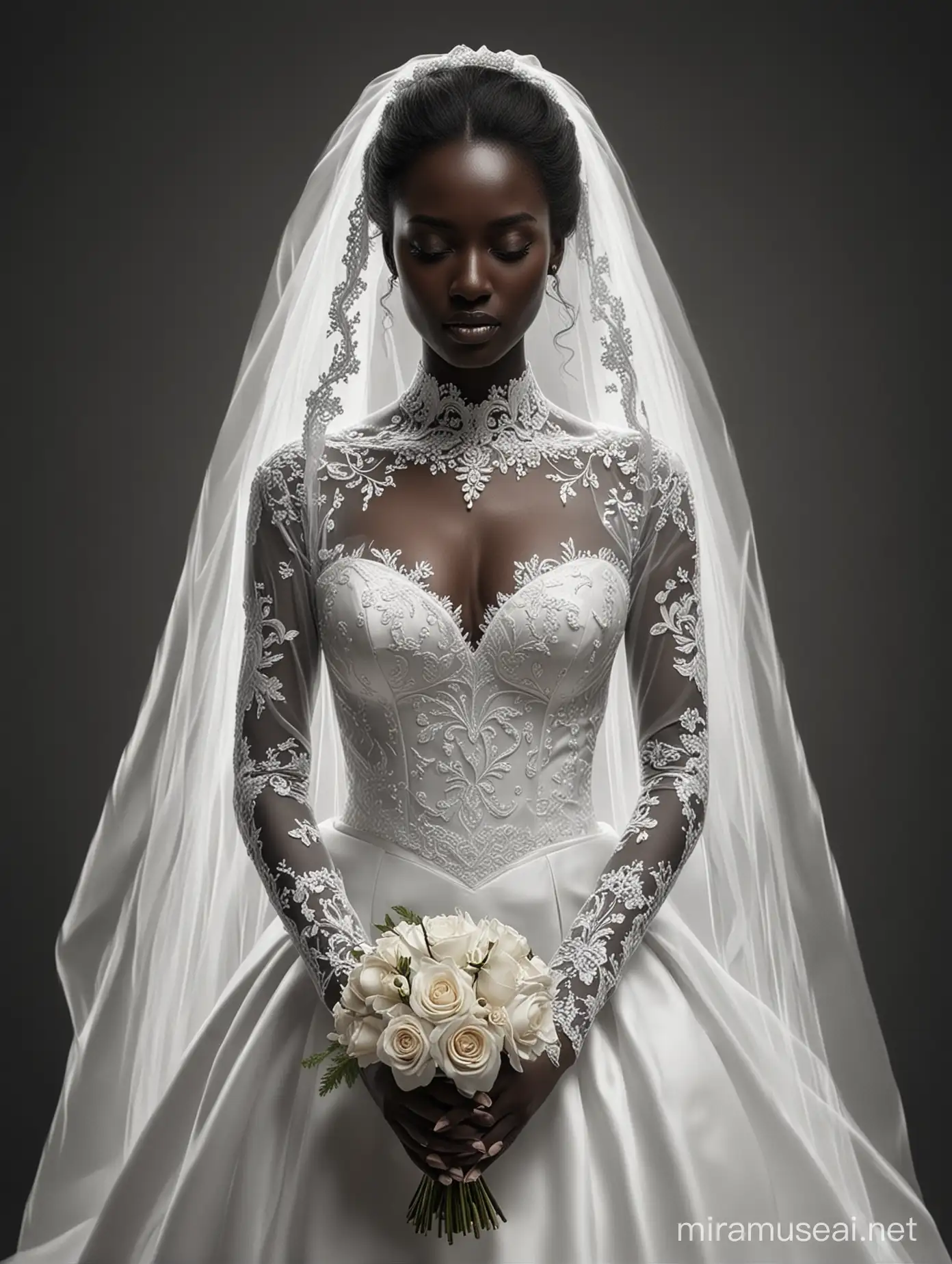 Elegant Black Digital Art of a Bride with Faceless Beauty