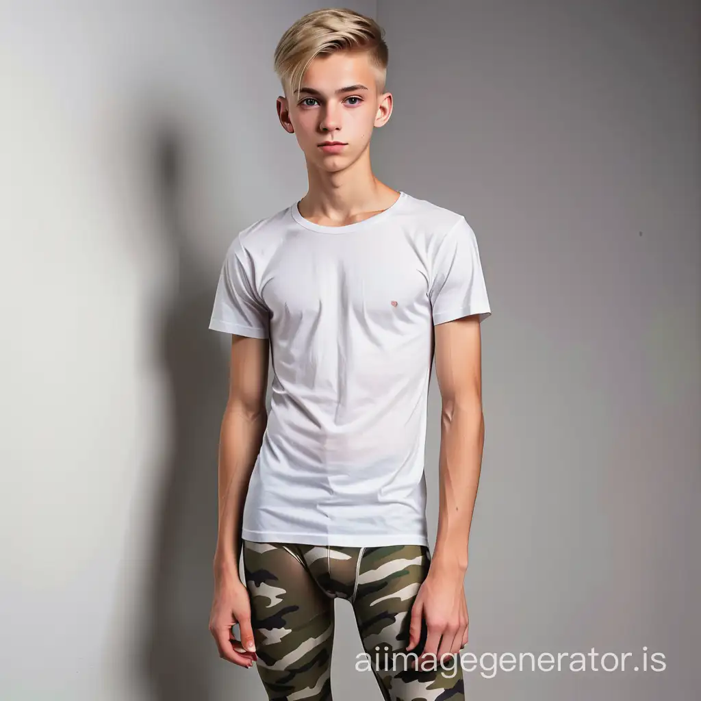 Teenage-Boy-in-Camouflage-Tights-and-White-TShirt