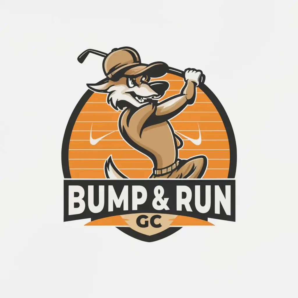 logo, Coyote golfing with a golf hat on, with the text "Bump & Run GC", typography, be used in Retail industry