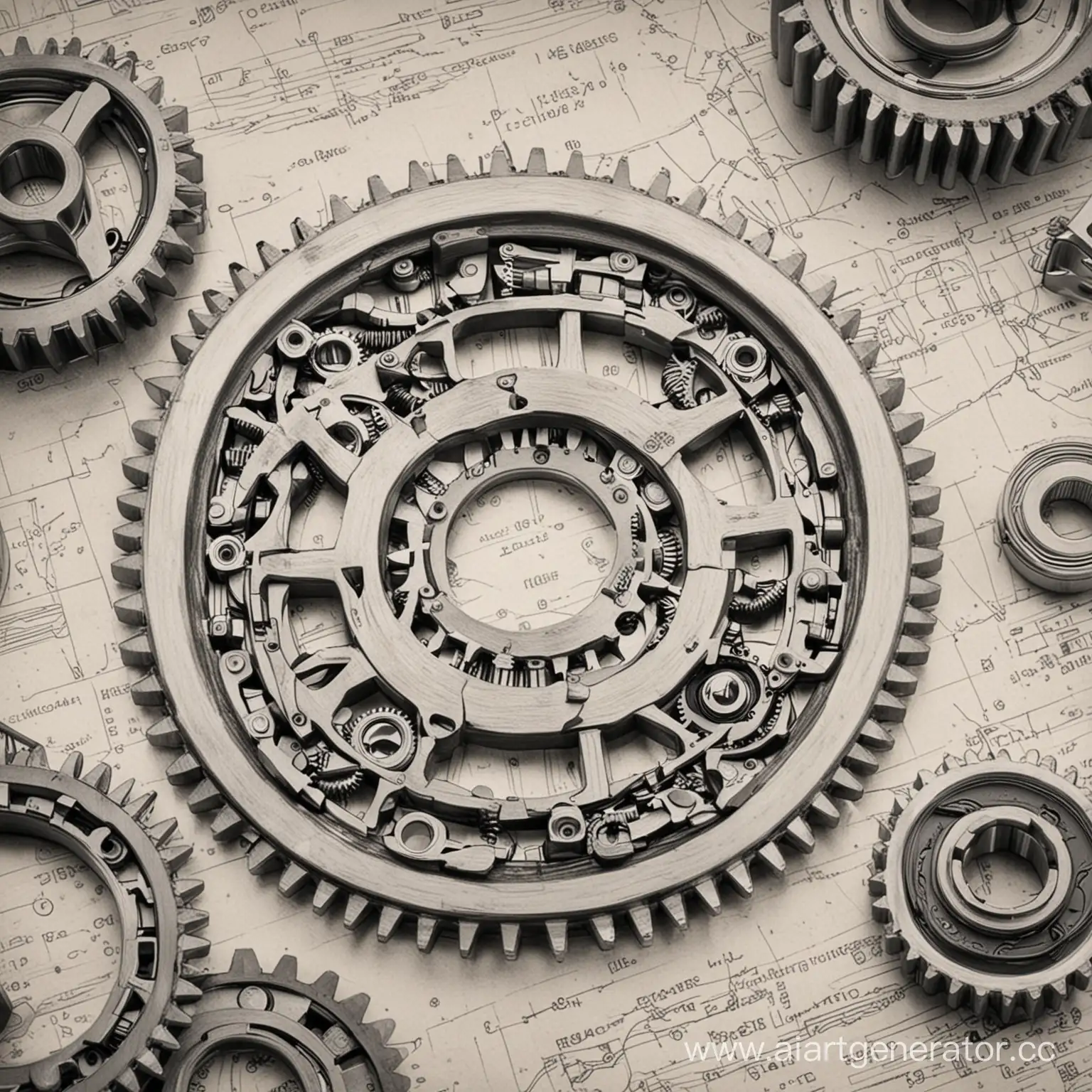 Bearings and gears with drawings and rotors as a company logo