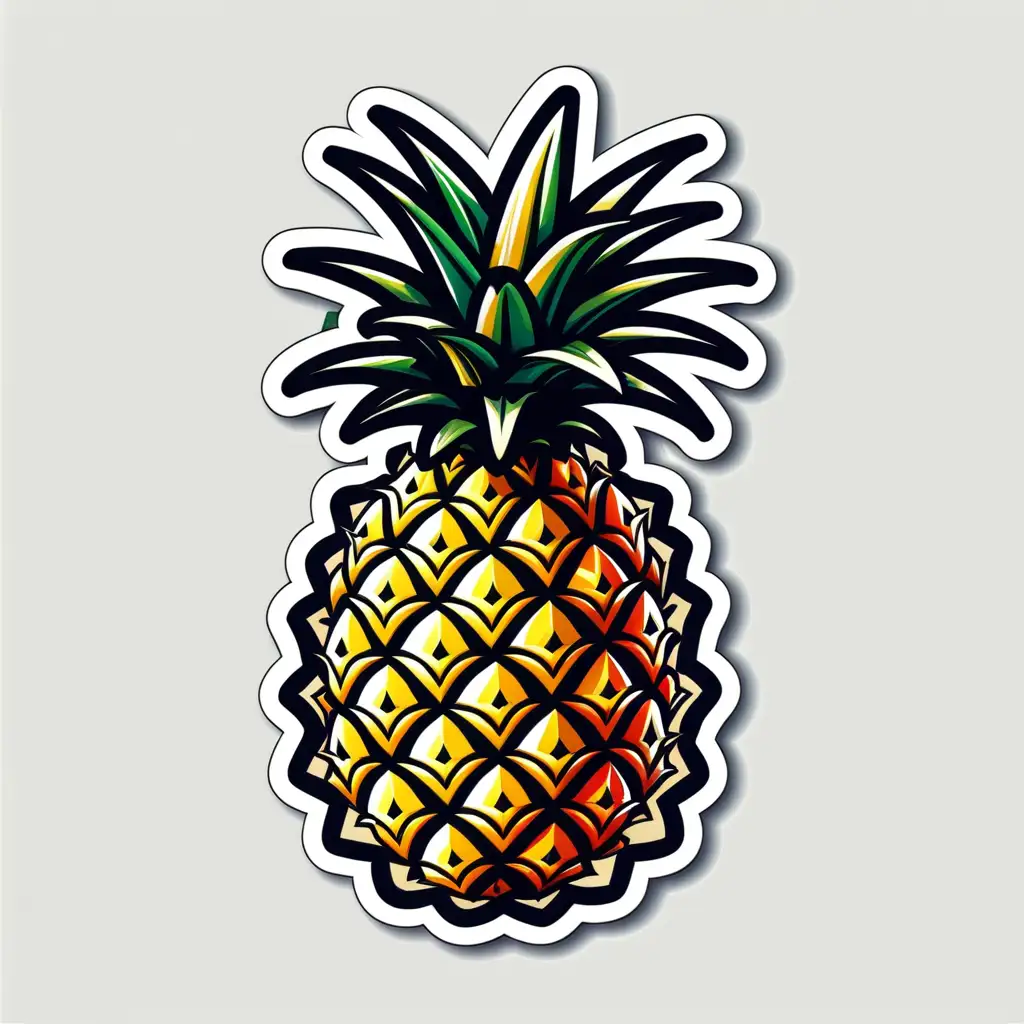 Colorful Cartoon Pineapple Sticker with Lovely Bold Contours