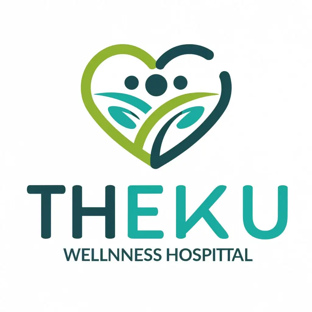 a logo design,with the text "iTheku", main symbol:Wellness Hospital. Colours teals, aqua, green.Abstract, Incorporate heart, nature and medical symbols,Moderate,clear background