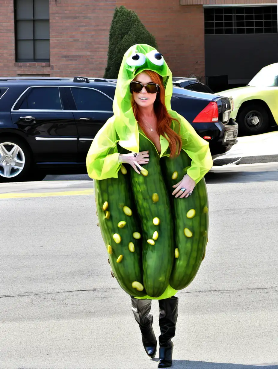 Lindsay Lohan in a Playful Pickle Costume Whimsical Celebrity Fashion