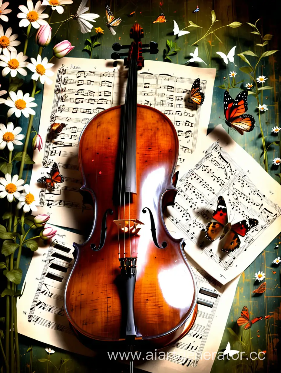 Cello-Blossoms-A-Symphony-of-Spring-Flowers-and-Butterflies