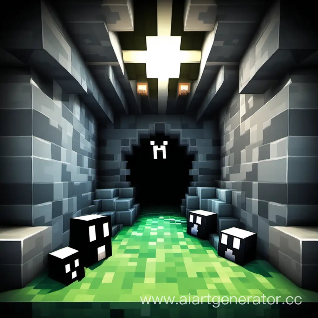 The icon for the minecraft clicker game. The scene should take place in a cave and white glowing eyes look at the player from the darkness