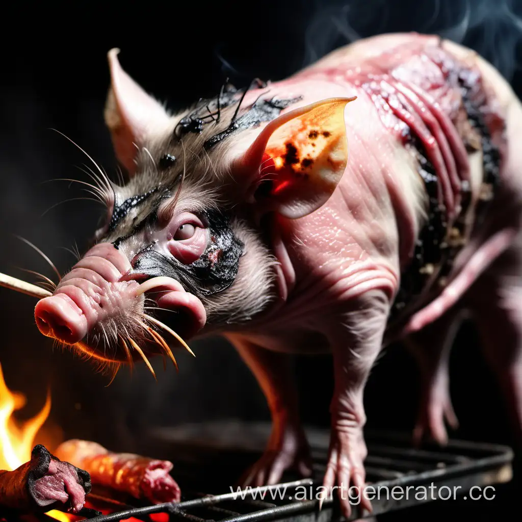 Roasting-a-Mutant-RatPig-with-Horns-on-a-Spit